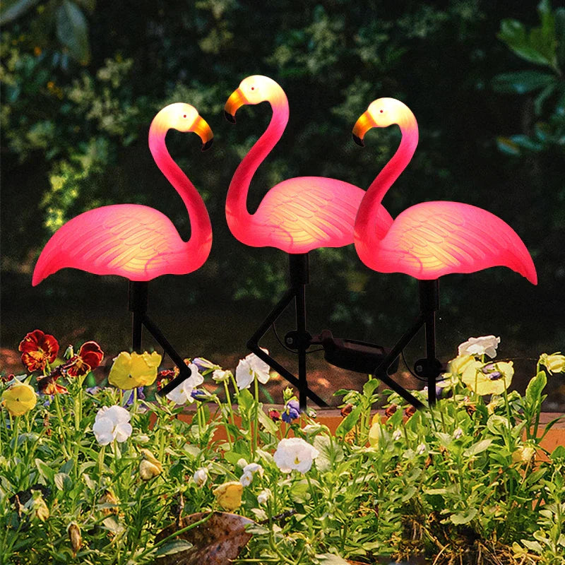 Flamant rose lumineux solaire – Jardin magique la nuit