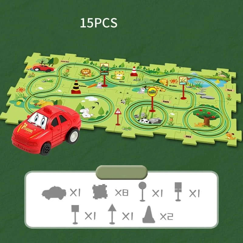 Circuit-puzzle éducatif avec véhicules électriques