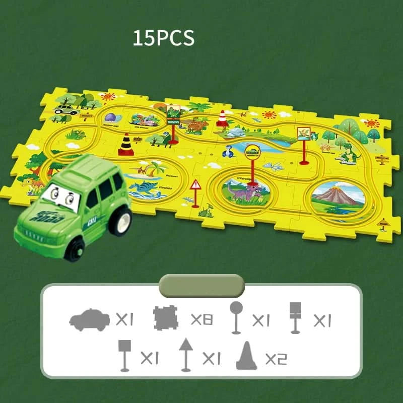 Circuit-puzzle éducatif avec véhicules électriques