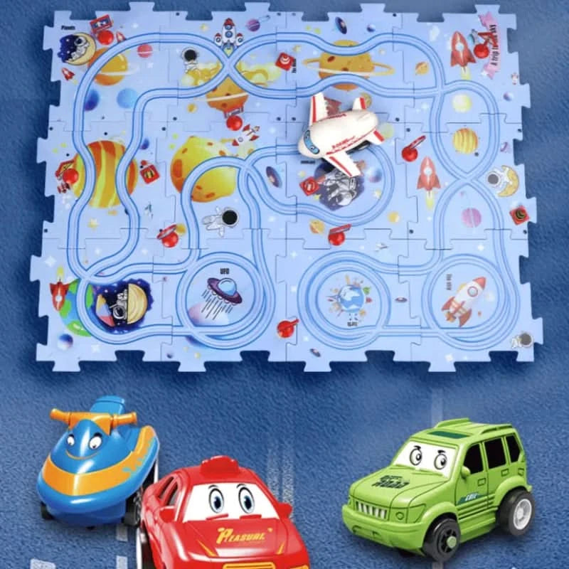 Circuit-puzzle éducatif avec véhicules électriques