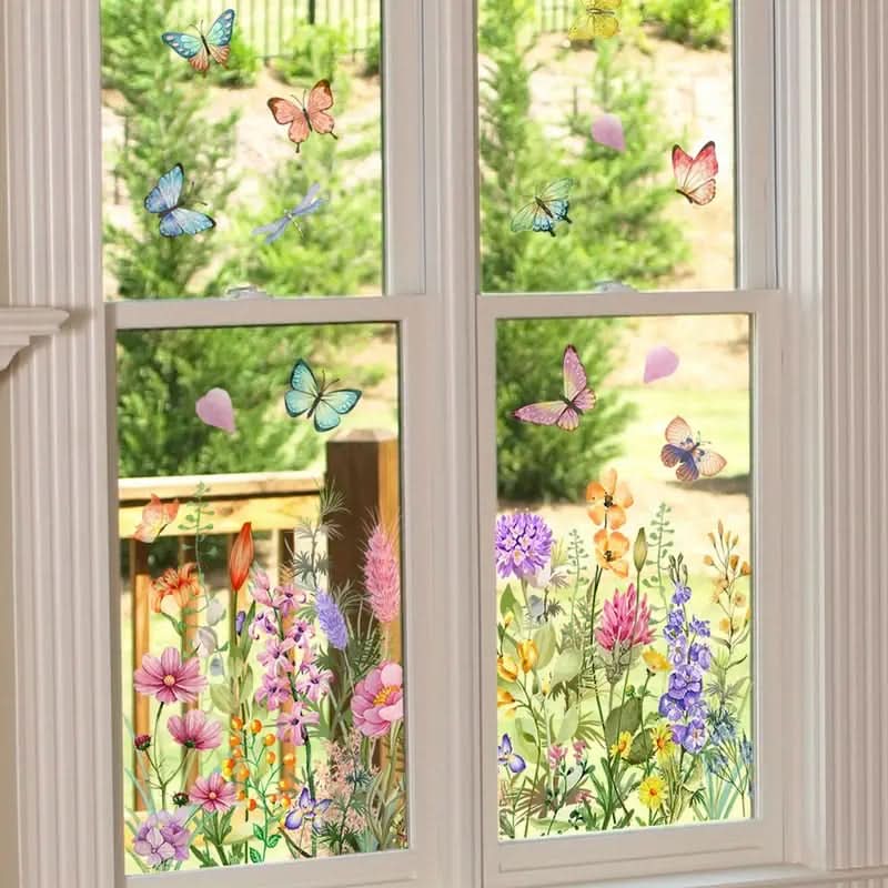 Stickers floraux adhésifs décoratifs pour fenêtres et vitres