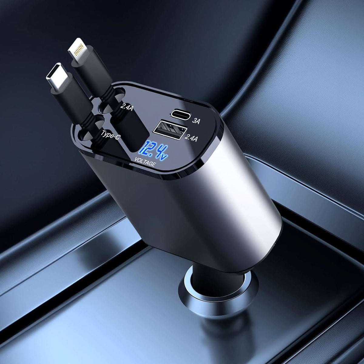 Chargeur voiture rapide avec double port USB intelligent 4-en-1