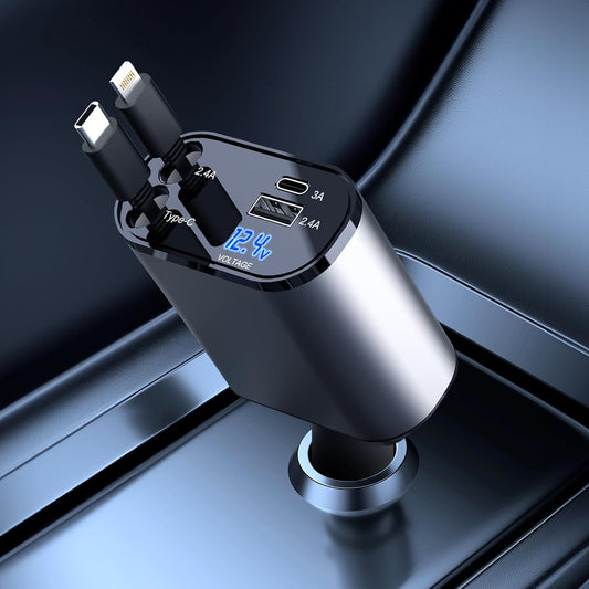 شاحن سيارة سريع مع منفذ USB مزدوج ذكي 4 في 1 