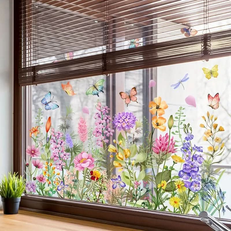 Stickers floraux adhésifs décoratifs pour fenêtres et vitres