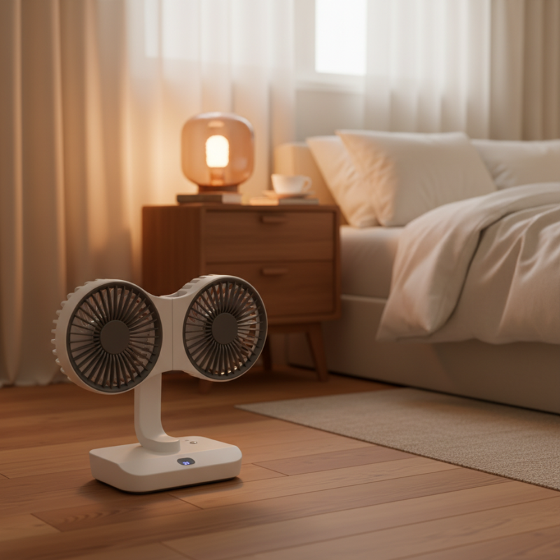 Újratölthető, állítható kettős fejű ventilátor 