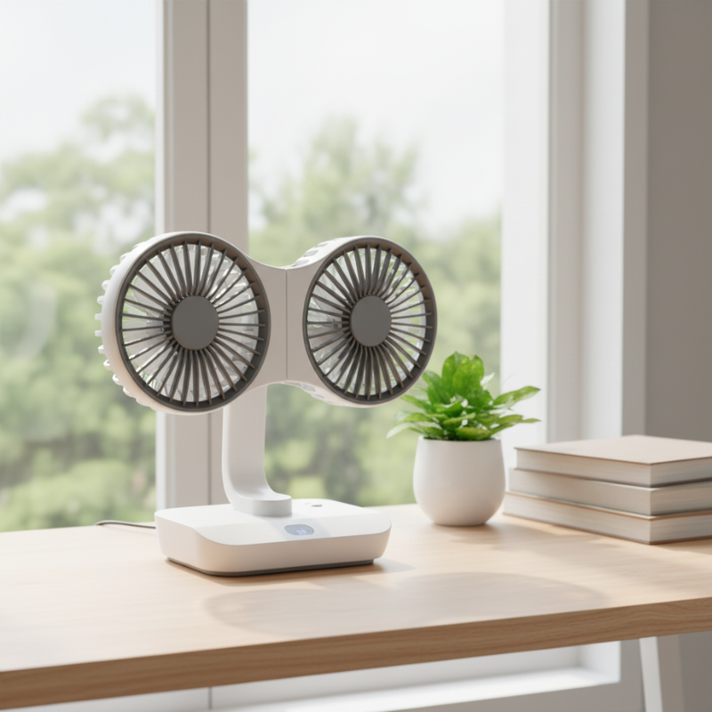 Újratölthető, állítható kettős fejű ventilátor 