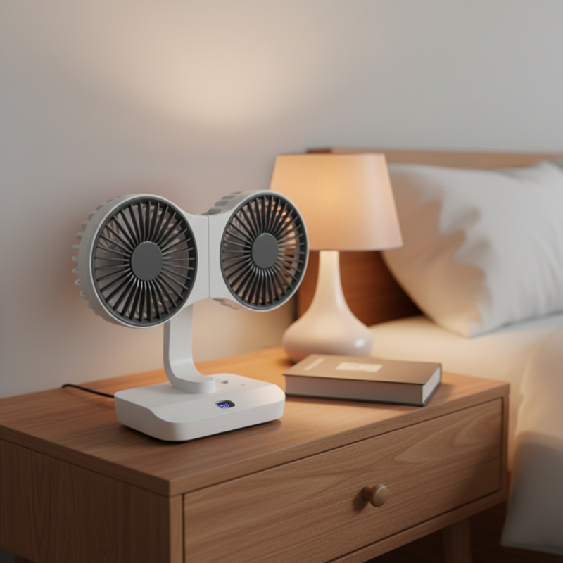 Újratölthető, állítható kettős fejű ventilátor 