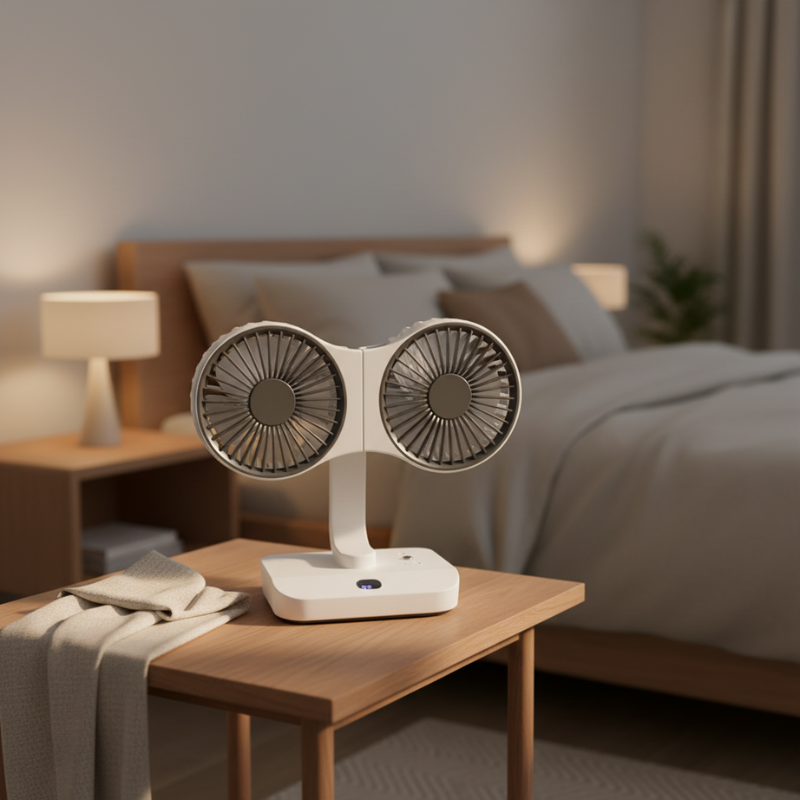 Újratölthető, állítható kettős fejű ventilátor 