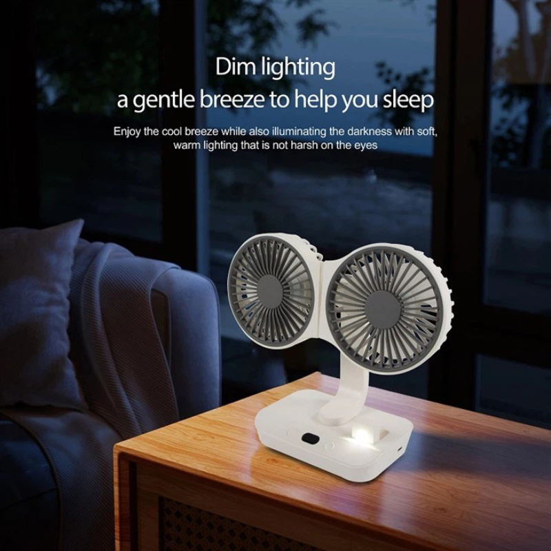 Ventilador de doble cabeza recargable y orientable 