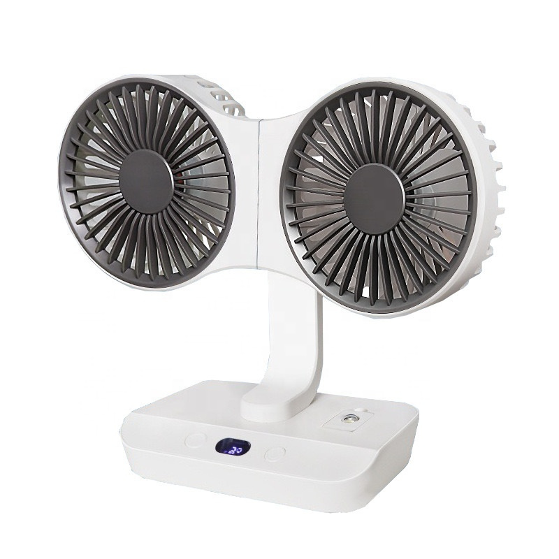 Ventilador de doble cabeza recargable y orientable 