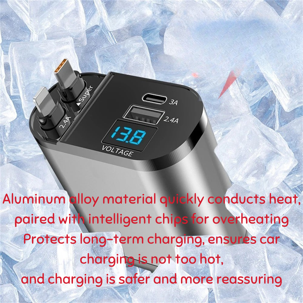 Rask bil-lader med dobbelt USB-port, intelligent 4-i-1 