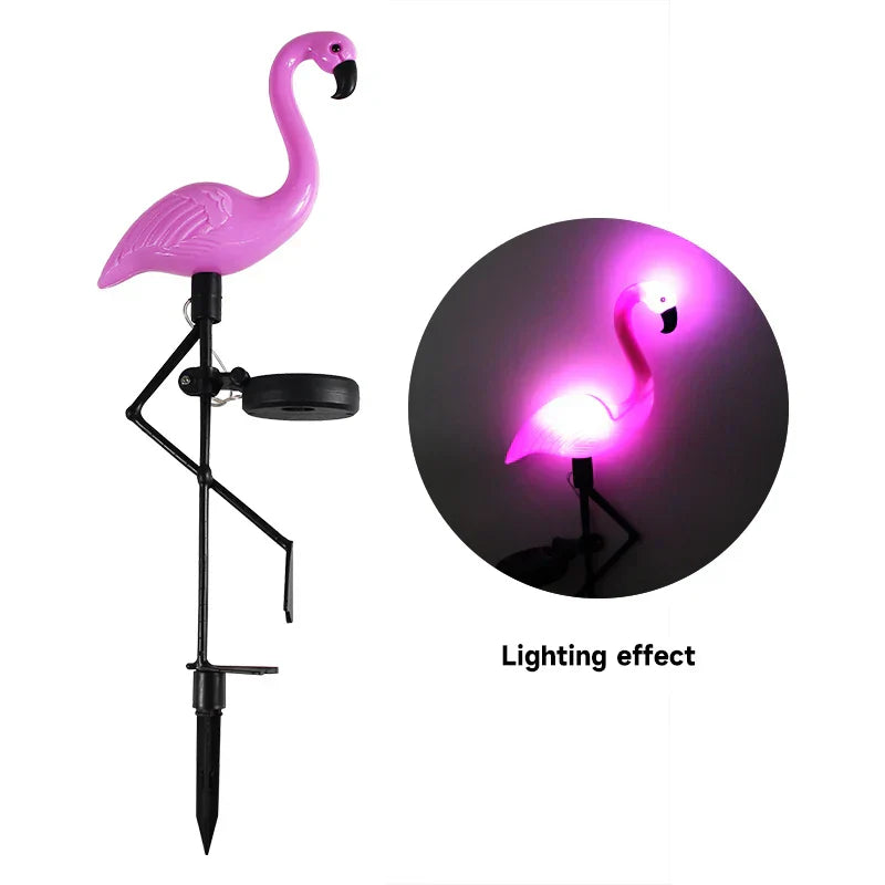 Flamant rose lumineux solaire – Jardin magique la nuit