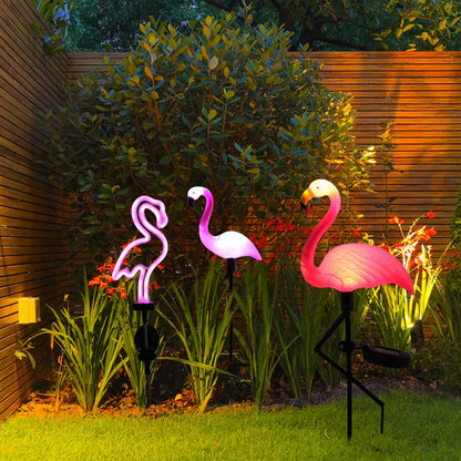 Flamant rose lumineux solaire – Jardin magique la nuit