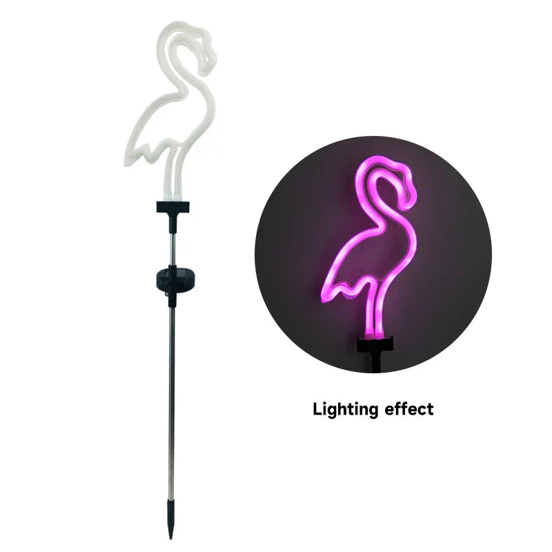Flamant rose lumineux solaire – Jardin magique la nuit