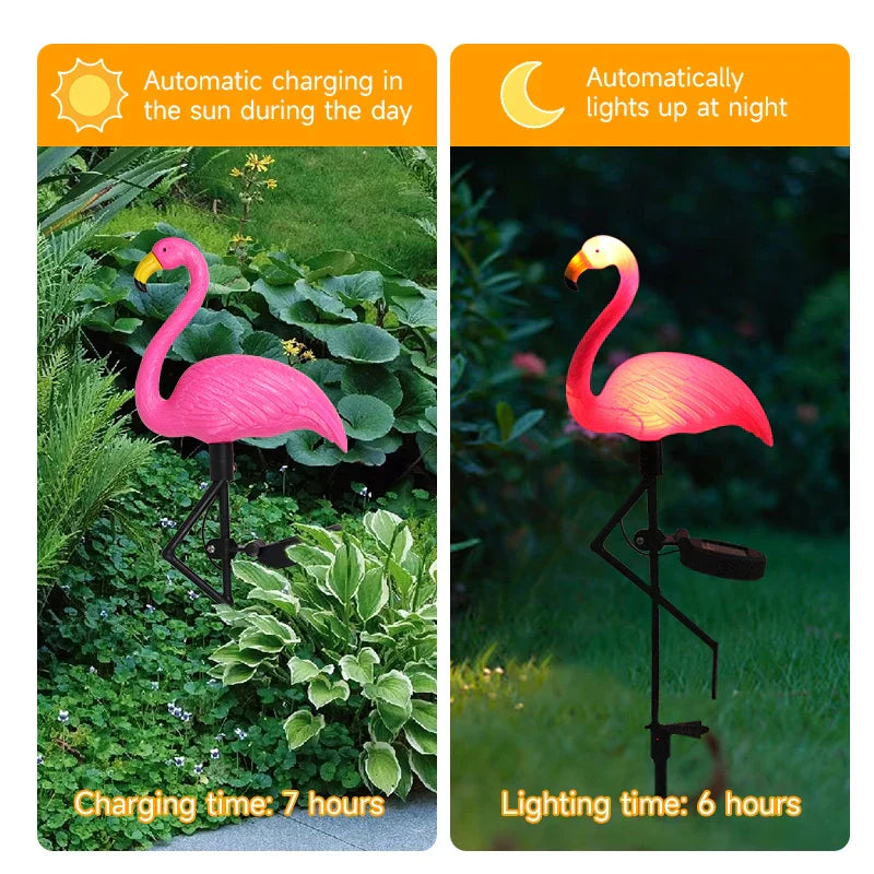 Flamant rose lumineux solaire – Jardin magique la nuit