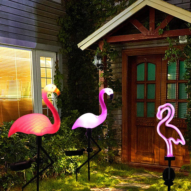 Flamant rose lumineux solaire – Jardin magique la nuit