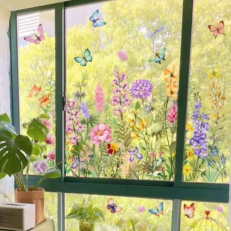 Stickers floraux adhésifs décoratifs pour fenêtres et vitres